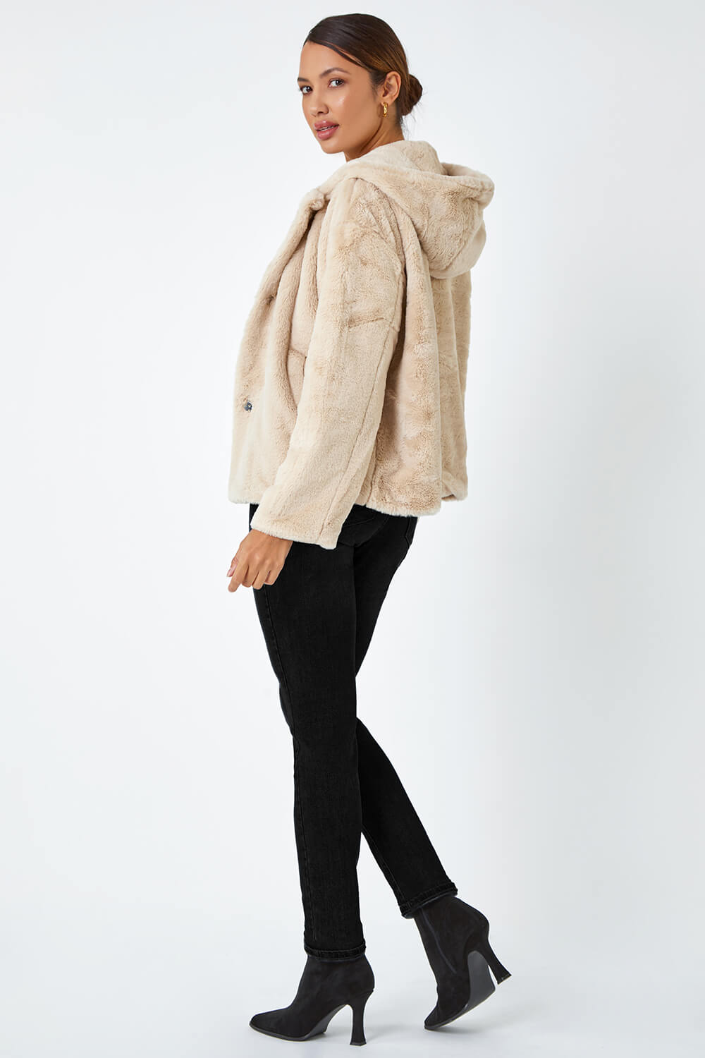 Natural  Faux Fur Hooded Jacket , Image 3 of 5