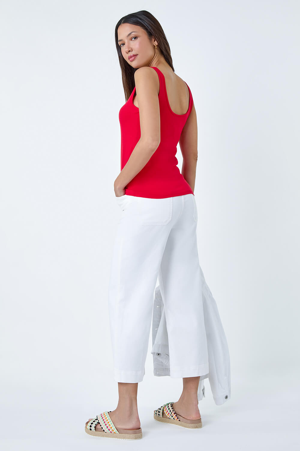 Red Plain Stretch Jersey Vest Top, Image 3 of 5