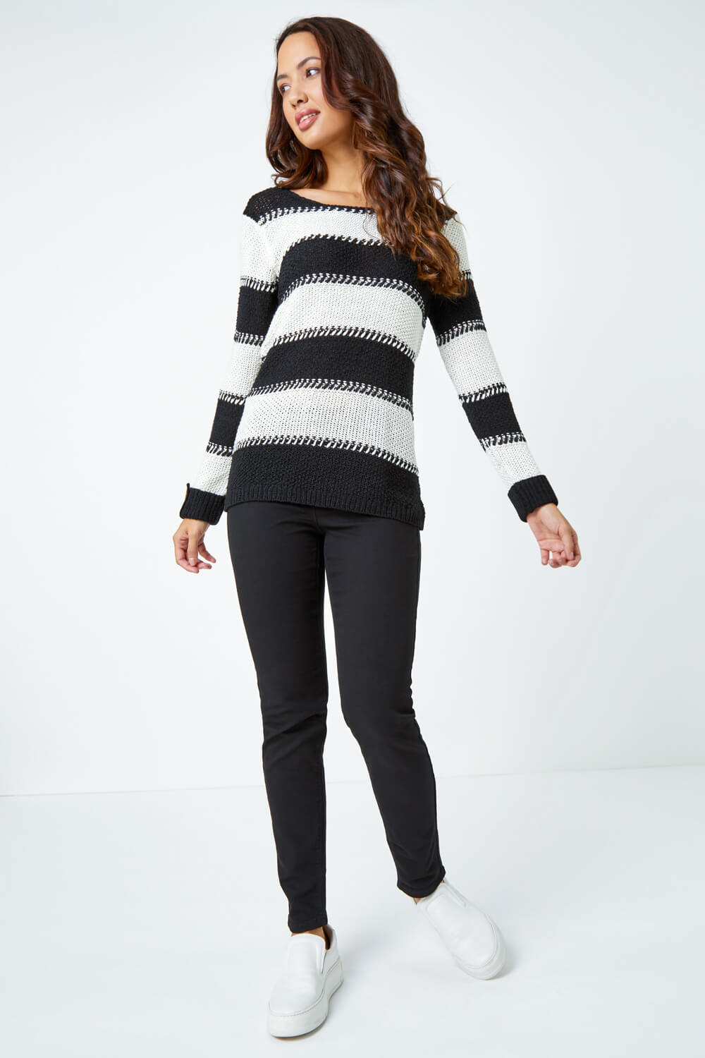 Black Knitted Stripe Jumper, Image 2 of 5