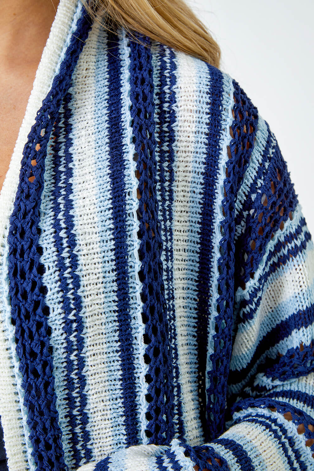 Navy  Petite Stripe Longline Knit Cardigan, Image 5 of 5
