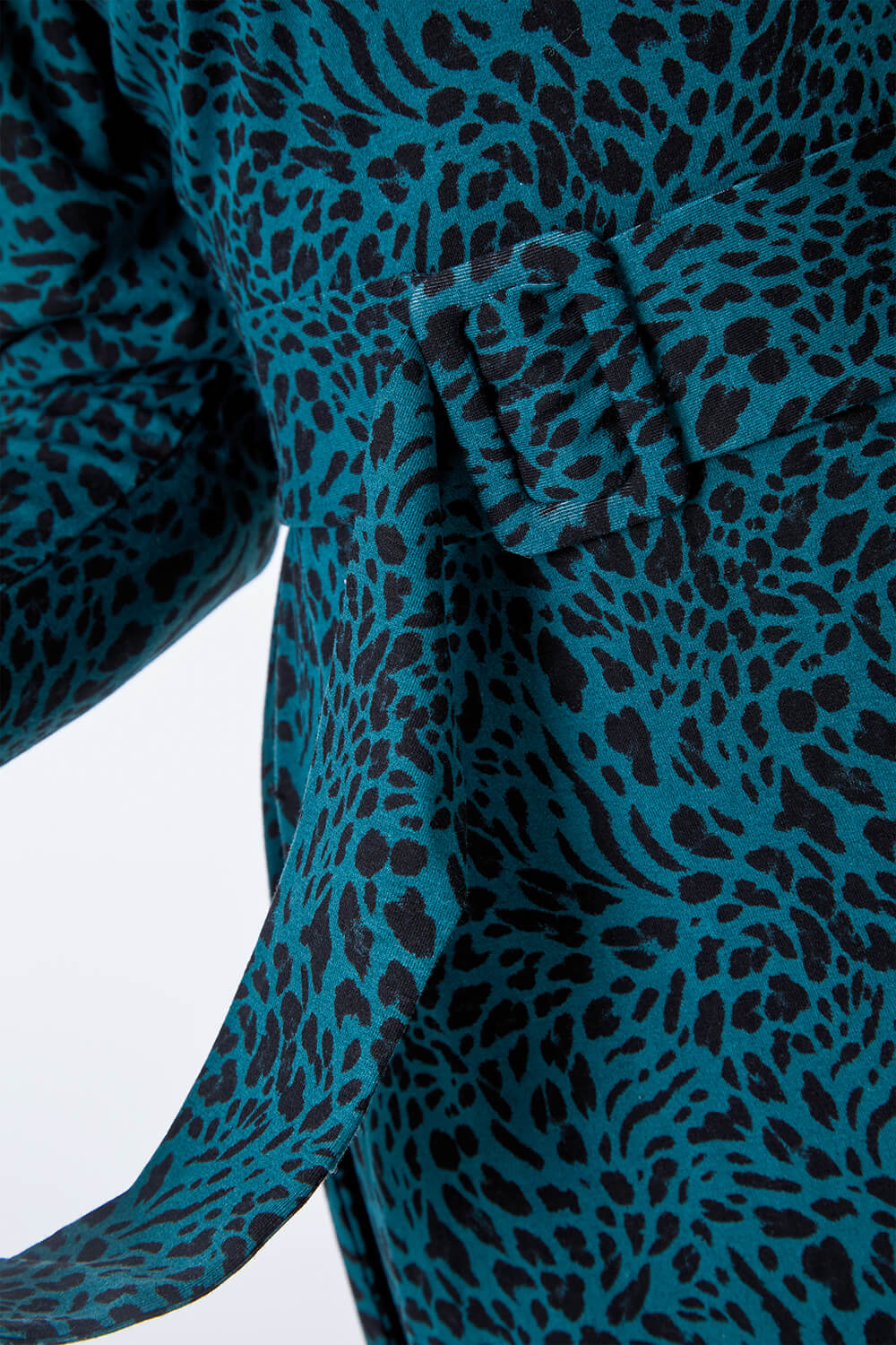 Dark Green Leopard Print Belted Fit & Flare Dress, Image 5 of 5