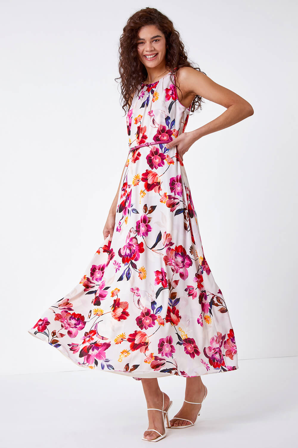Multi  Floral Belted Maxi Dress, Image 2 of 5