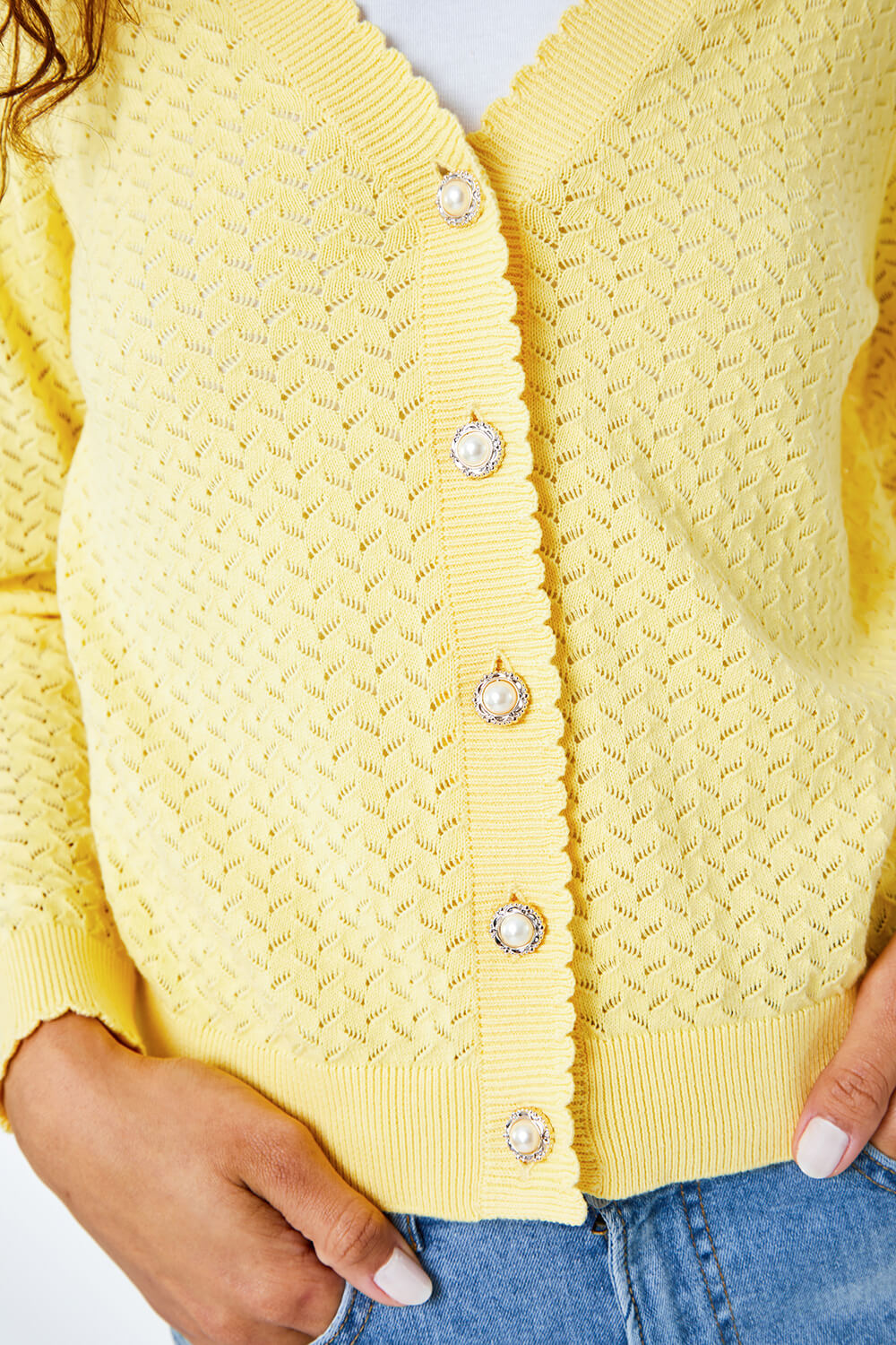 Lemon  Textured V-Neck Button Detail Cardigan, Image 5 of 5