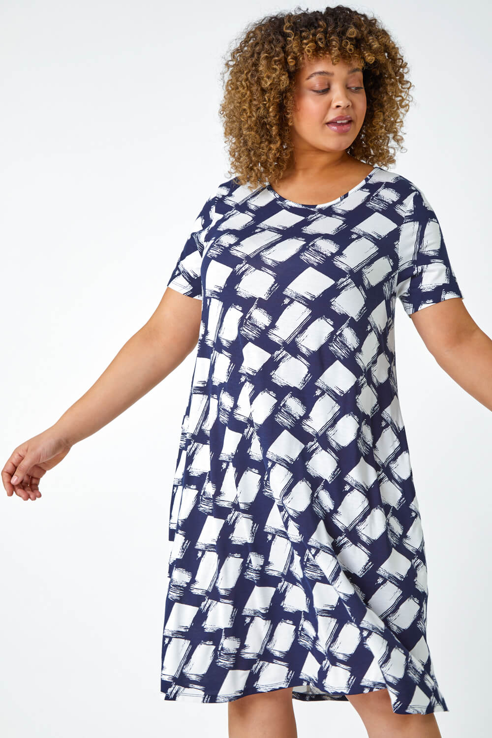 Curve Geometric Print Pocket Stretch Dress