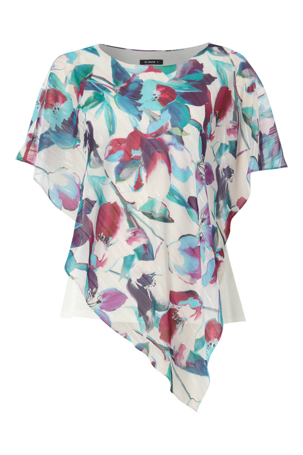 Multi  Floral Asymmetric Overlay Top, Image 4 of 8