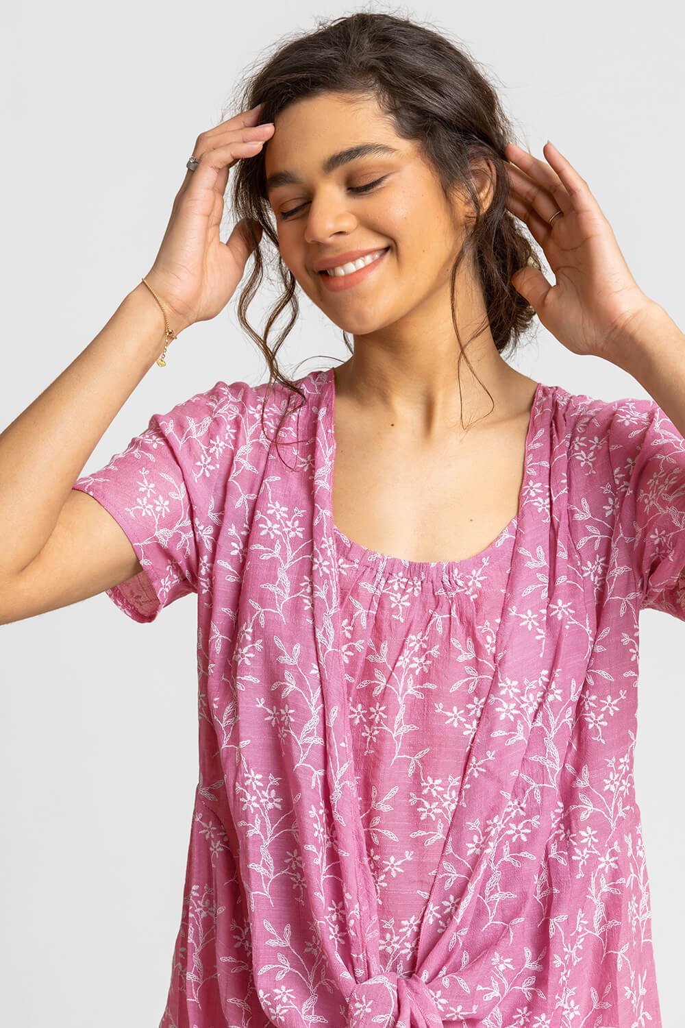 Mauve Floral Print Crinkle Tunic Top, Image 4 of 4