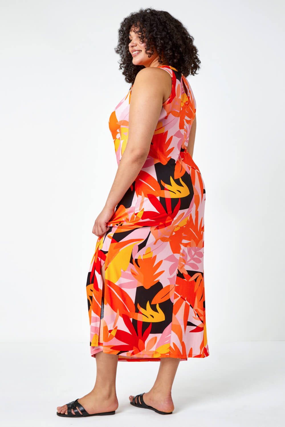 ORANGE Curve Tropical Stretch Jersey Maxi Dress, Image 3 of 5