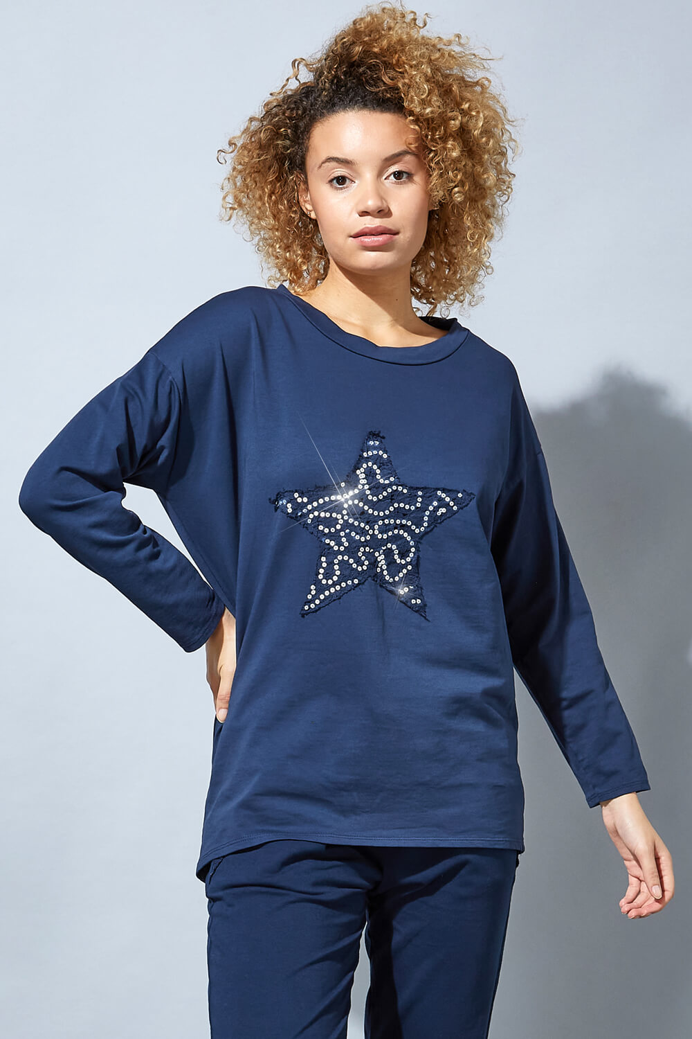 Midnight Blue Lounge Sequin Star Tunic Top, Image 4 of 4