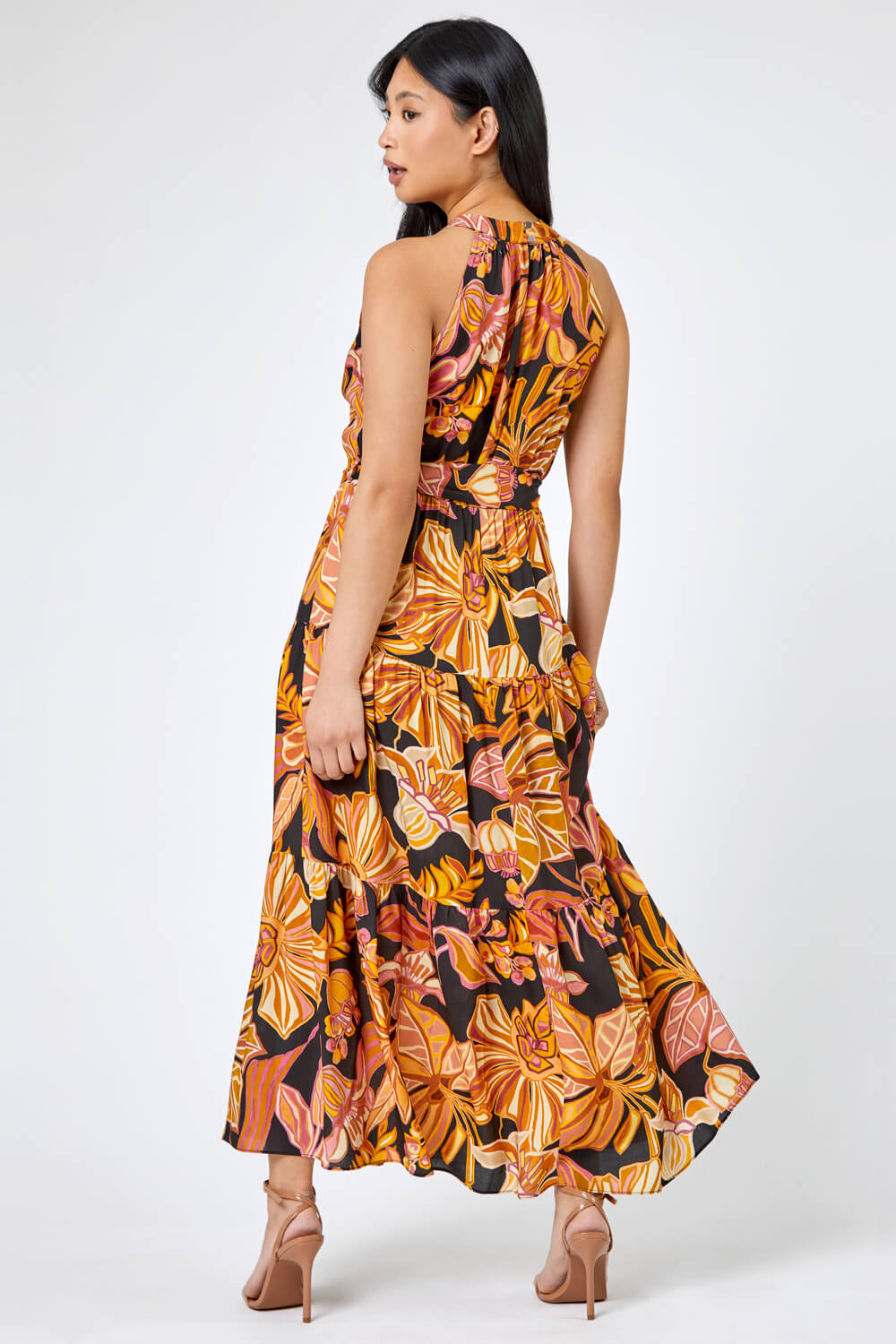 Rust Petite Floral Print Tiered Dress, Image 2 of 5