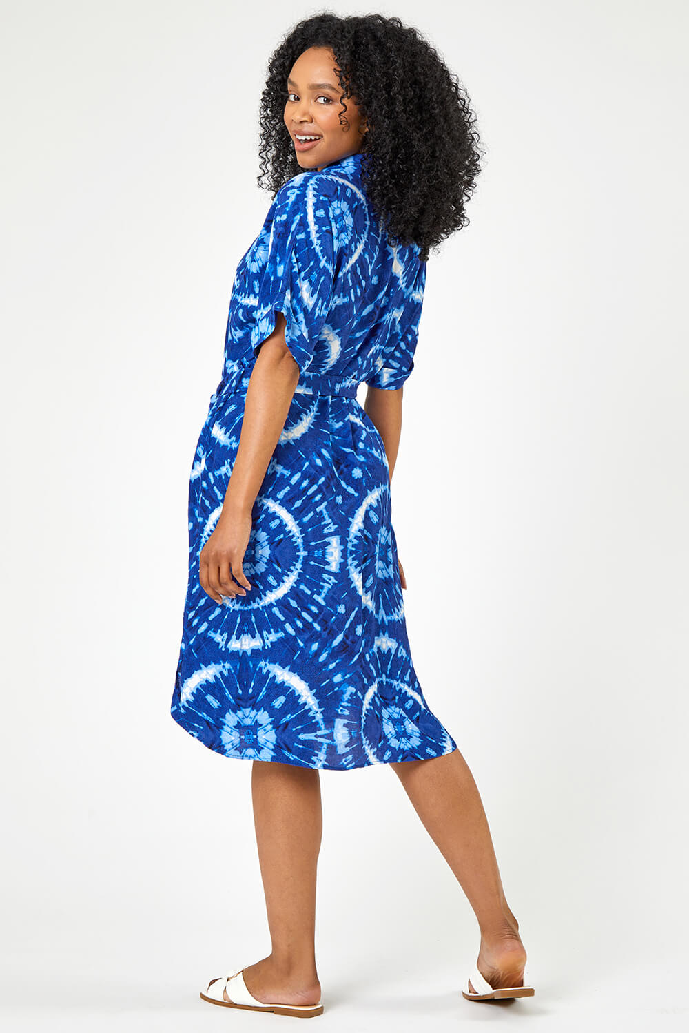 Blue Petite Tie Dye Print Shirt Dress, Image 3 of 5