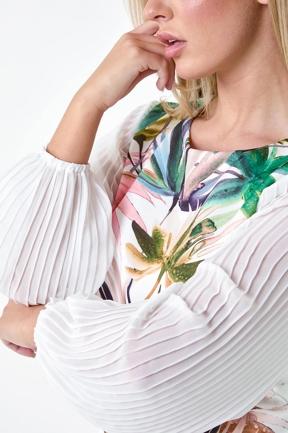 Ivory  Petite Tropical Pleat Sleeve Shift Dress, Image 5 of 5