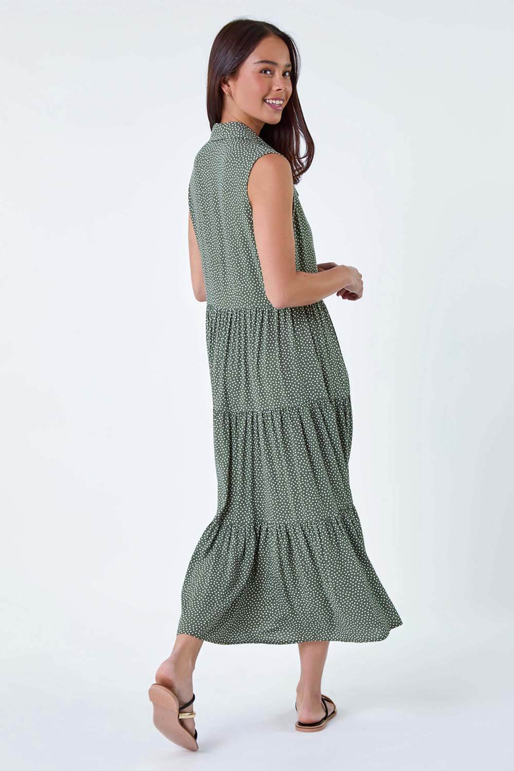 KHAKI Petite Polka Dot Midi Shirt Dress, Image 3 of 5