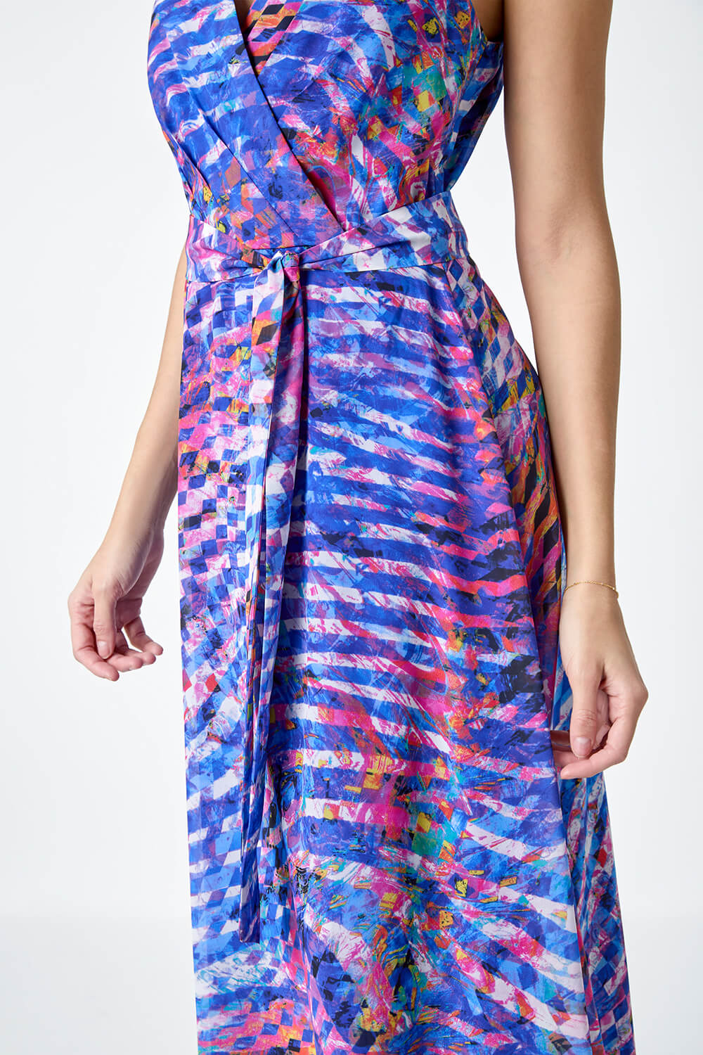 Blue Abstract Print Halterneck Maxi Dress, Image 5 of 5