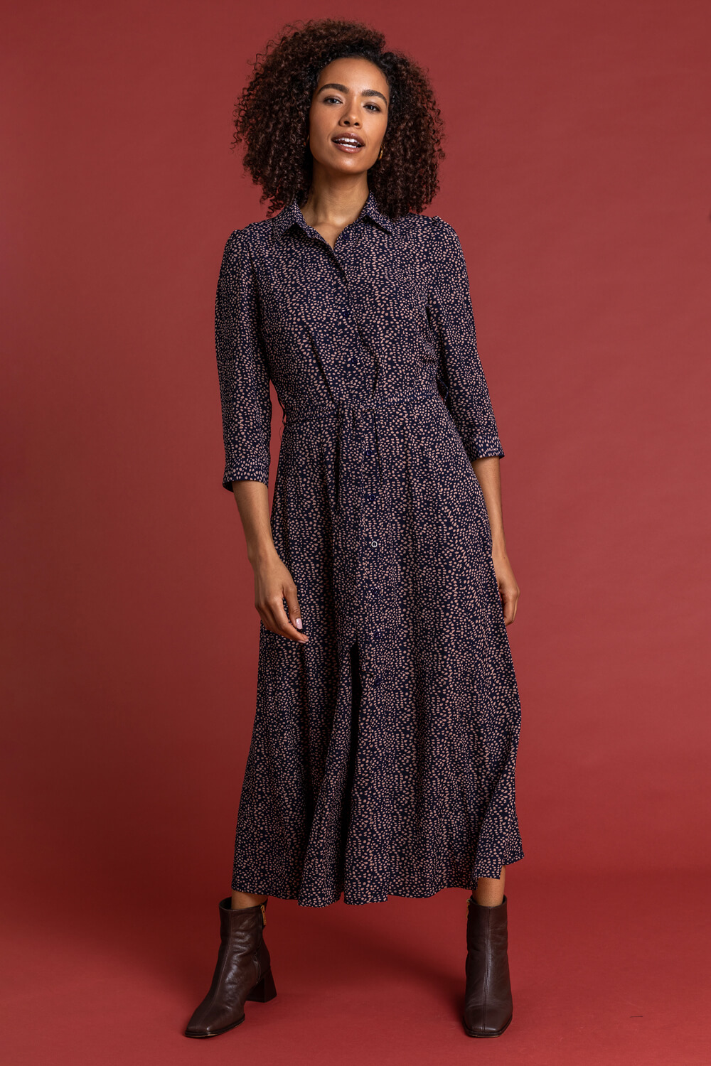 Ditsy Spot Belted Shirt Dress in Navy ...