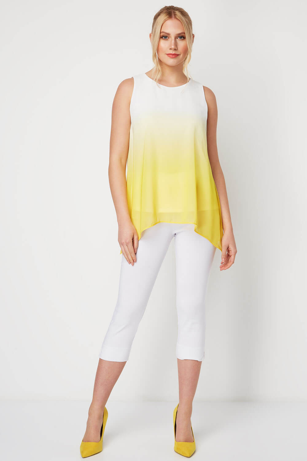 Yellow Ombre Print Overlay Top, Image 2 of 8