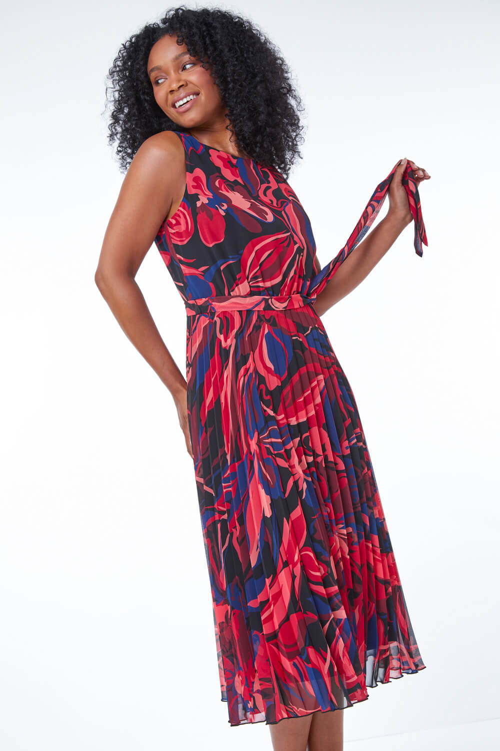 CORAL Petite Floral Pleated Midi Dress, Image 2 of 5