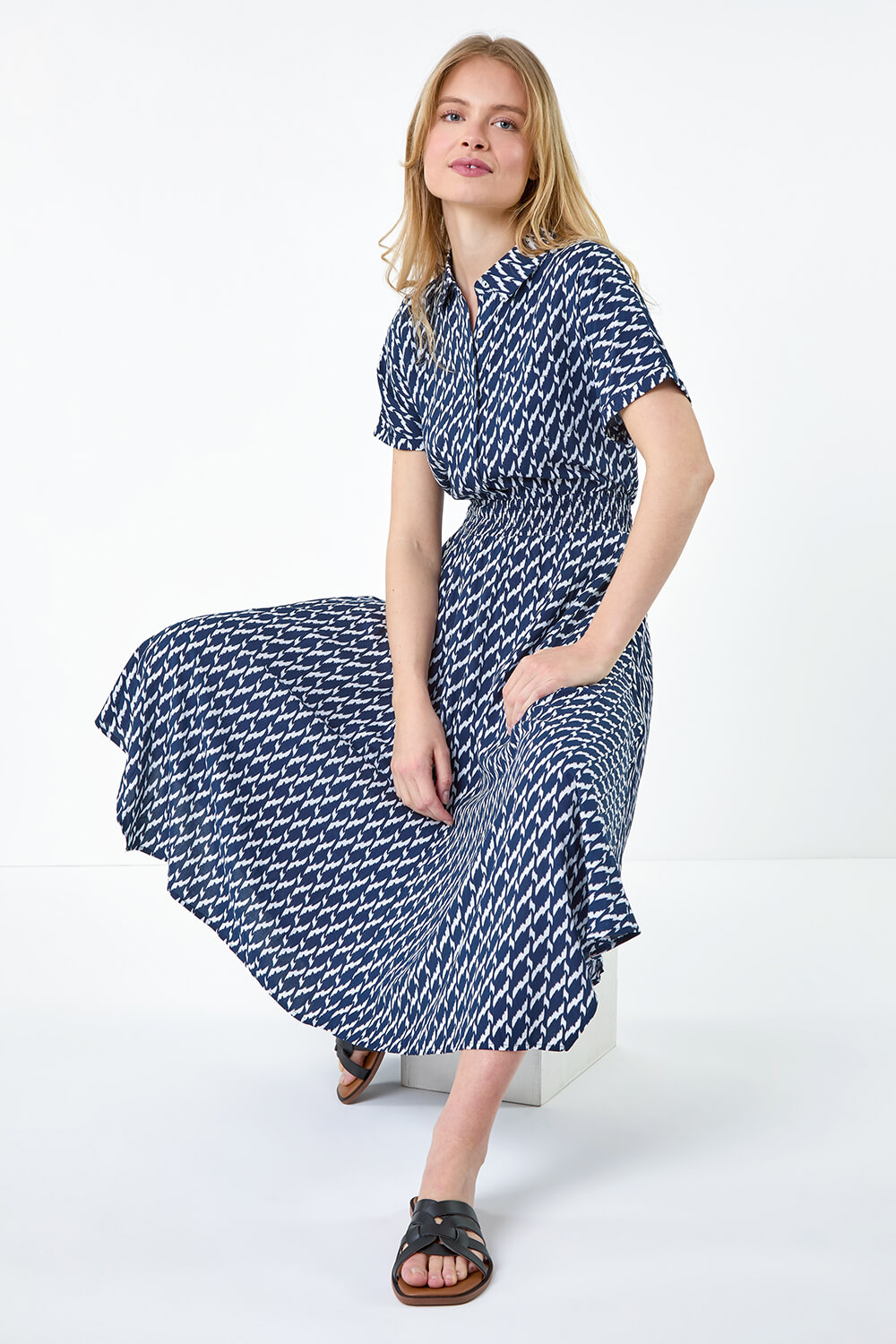 Tartan Print Belted Hankey Hem Shirt Dress