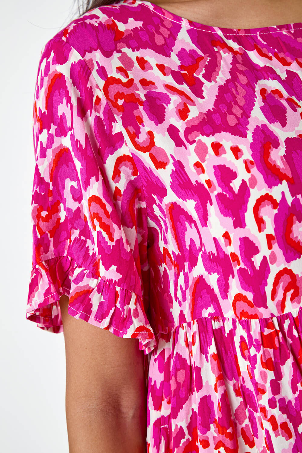 PINK Abstract Print Tiered Smock Dress, Image 5 of 5