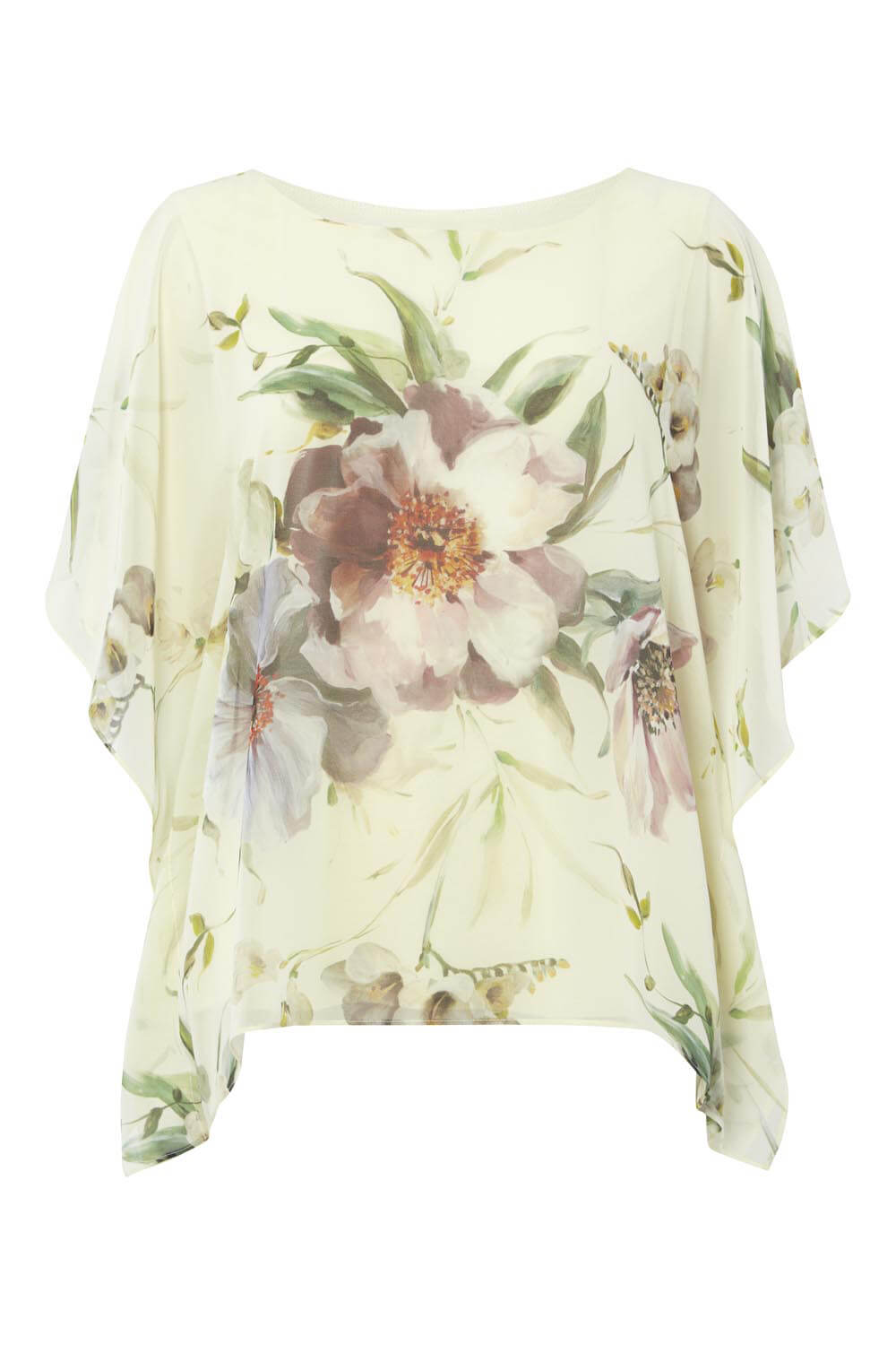 Cream  Floral Print Asymmetric Overlay Top, Image 5 of 5