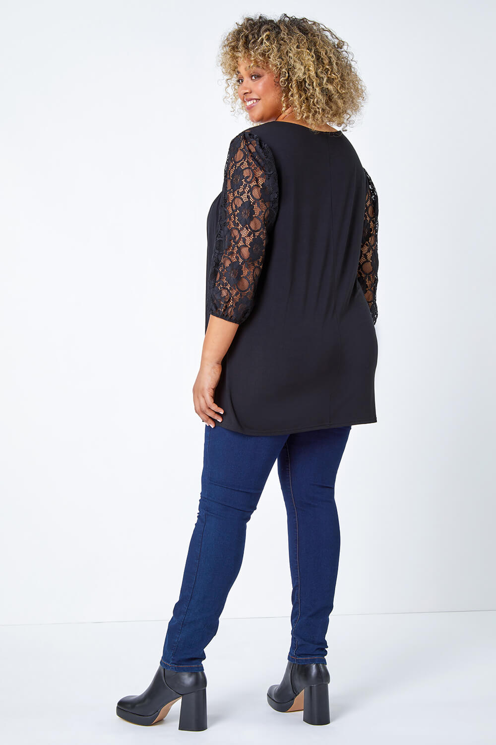 Black Curve Lace Detail Stretch Top, Image 3 of 5