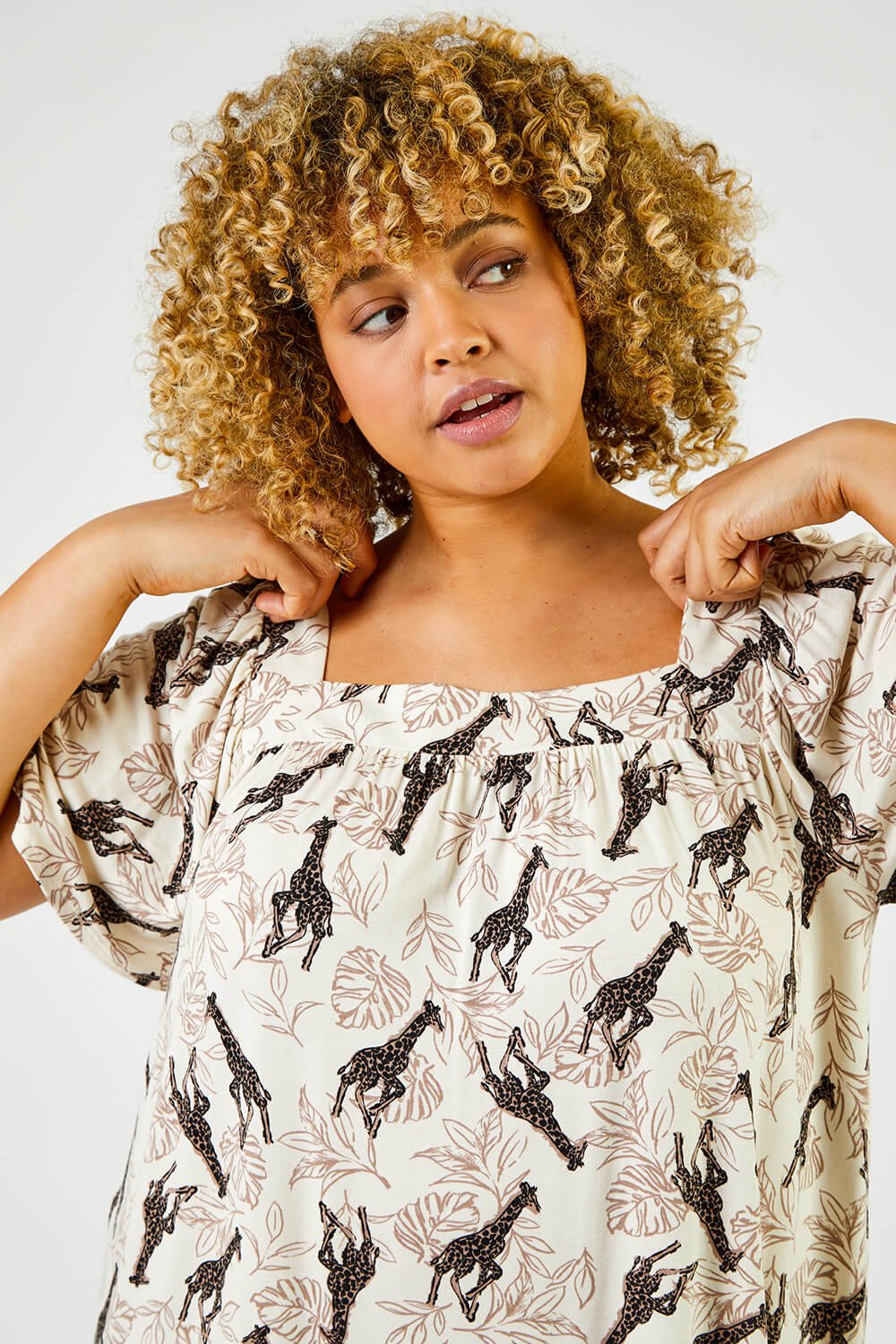 Natural  Curve Animal Print Square Neck Top, Image 4 of 5