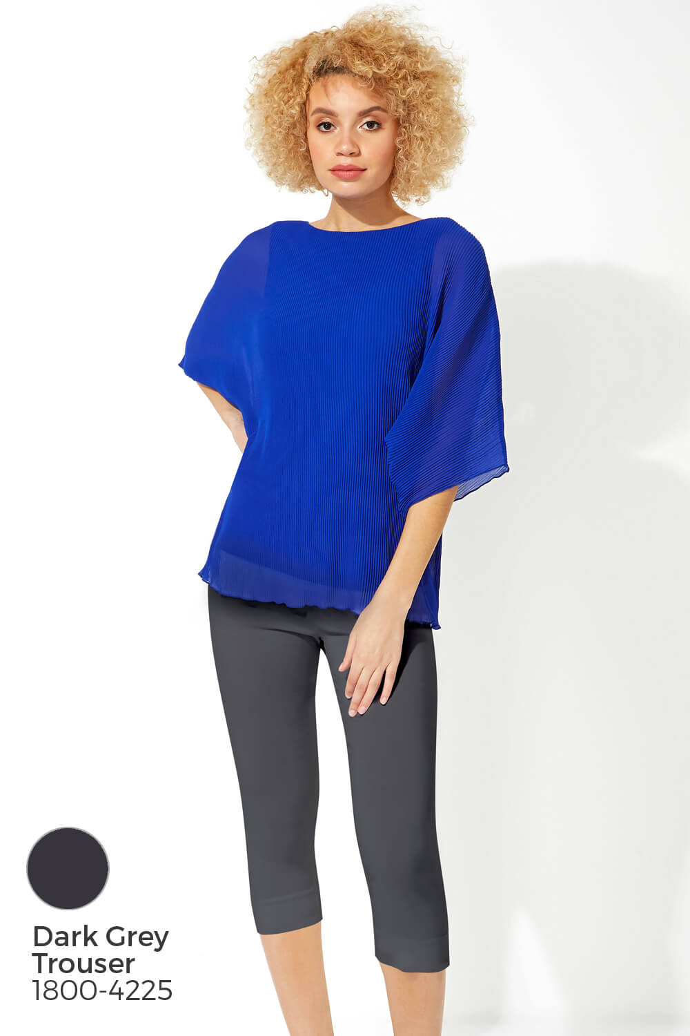 Royal Blue Pleated Chiffon Overlay Top, Image 6 of 8