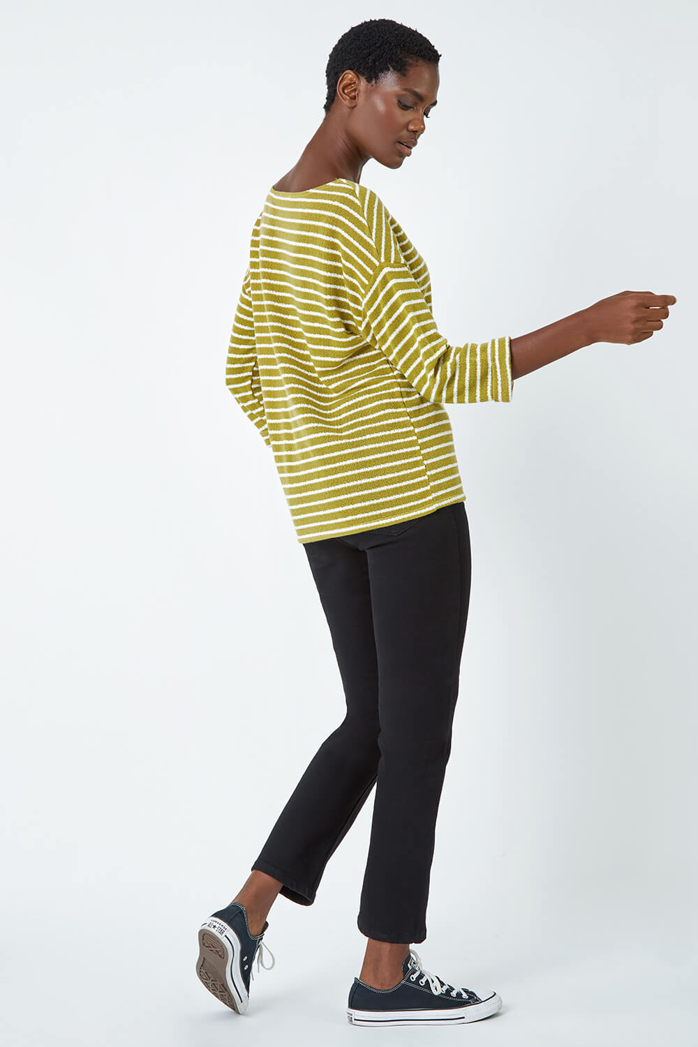 Lime Knitted Stripe Print Stretch Top , Image 3 of 5