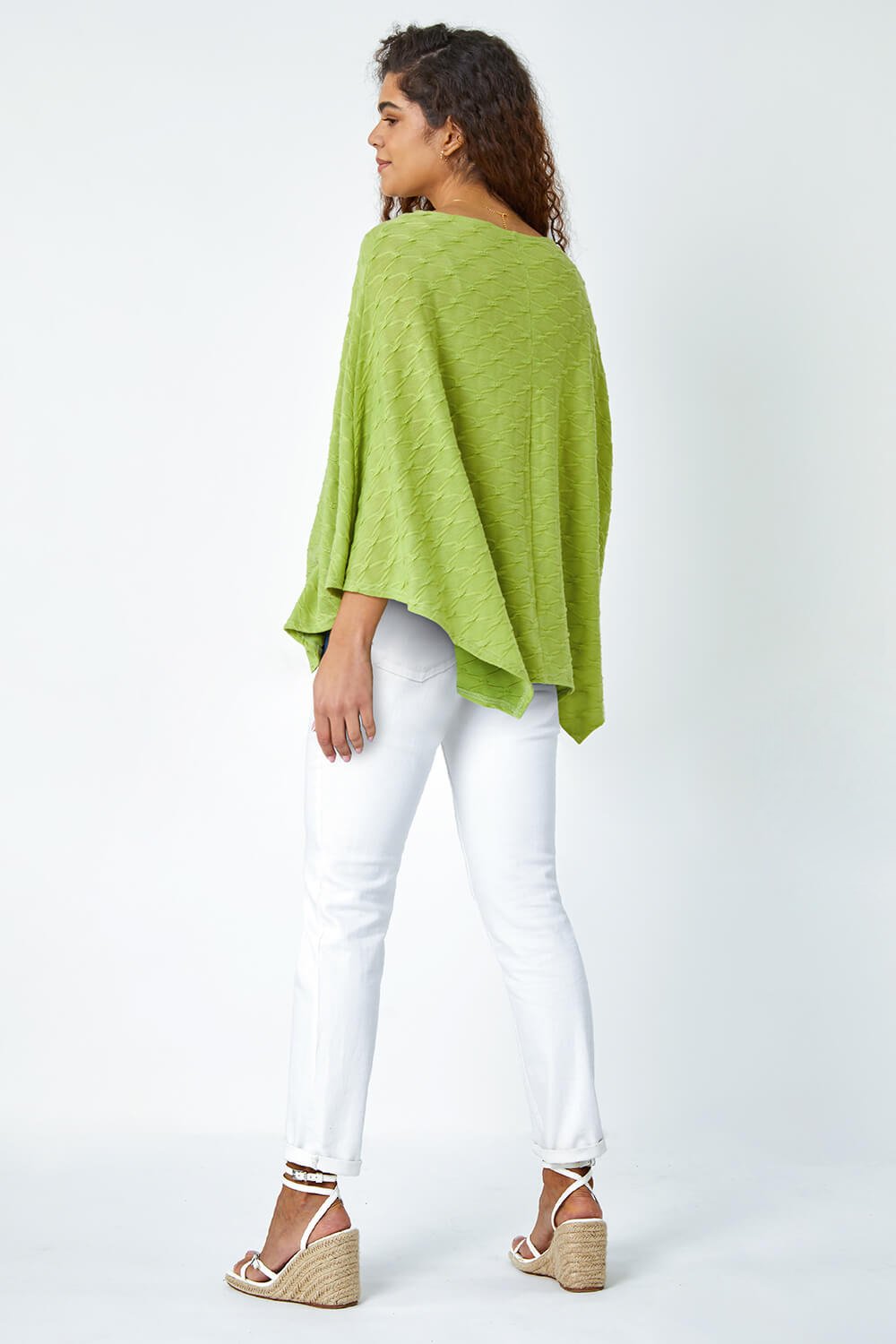 Lime Textured Stretch Jersey Poncho, Image 3 of 5