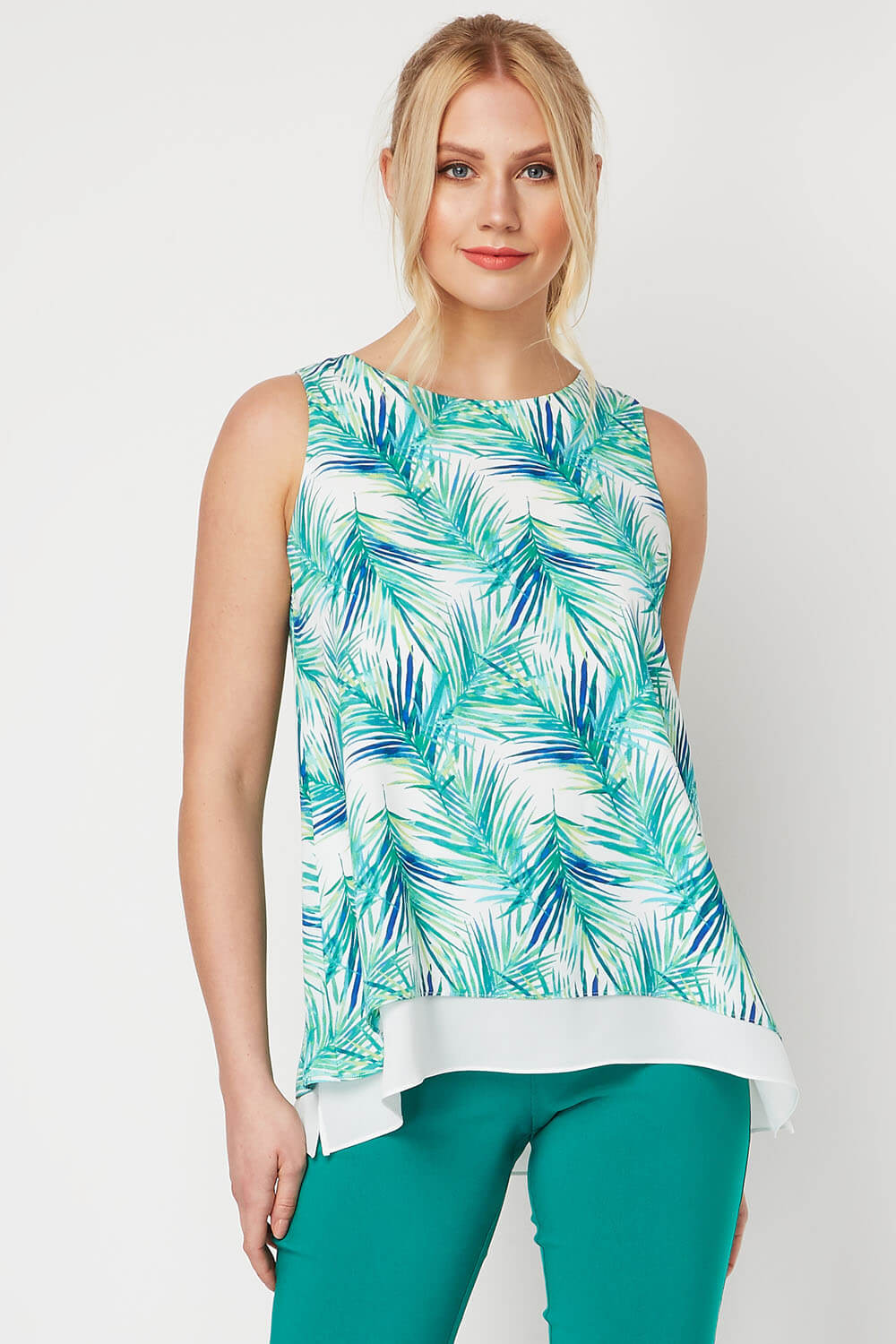 Tropical Leaf Print Sleeveless Top