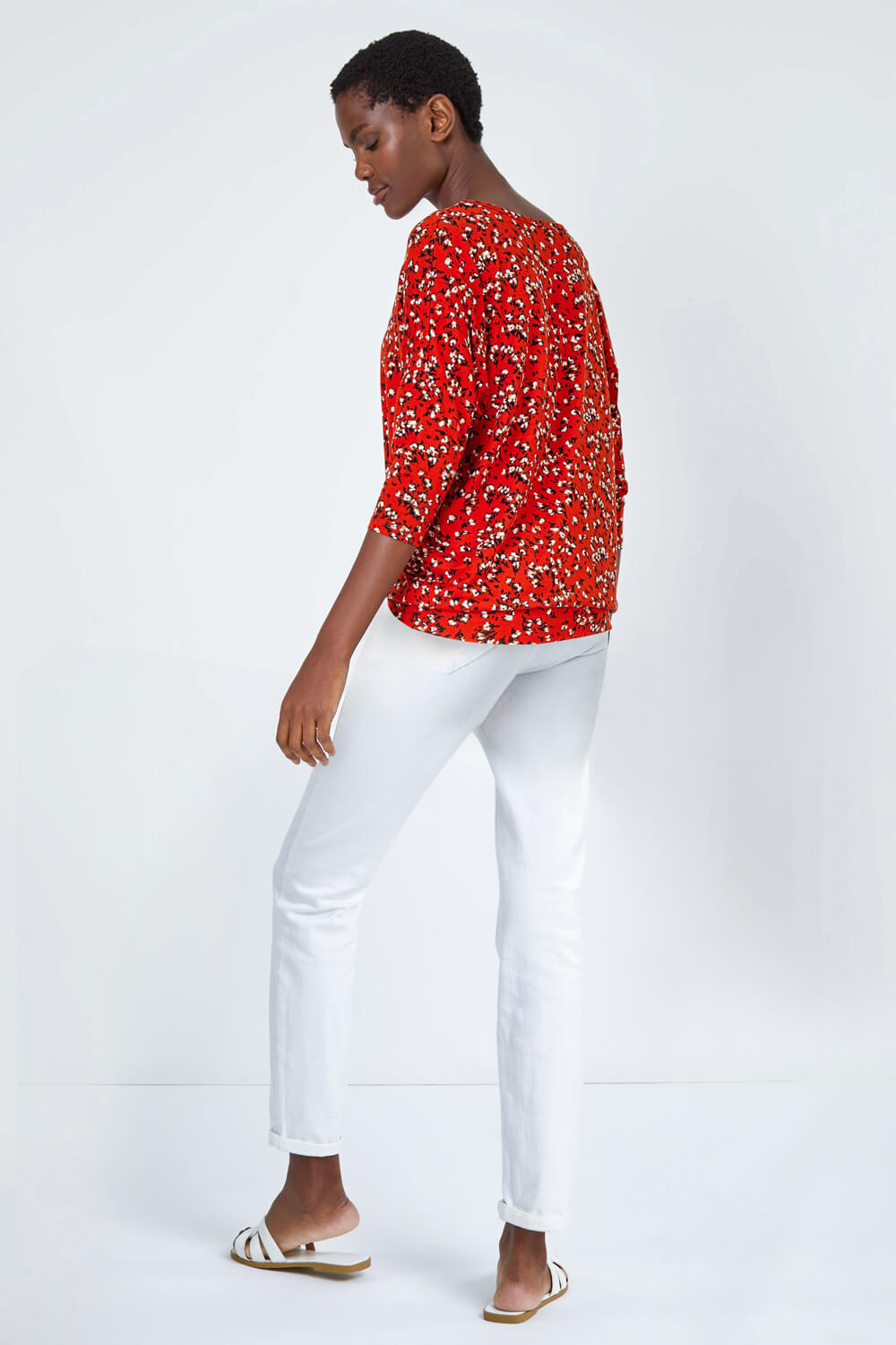 Rust Ditsy Floral Stretch Blouson Top, Image 3 of 5