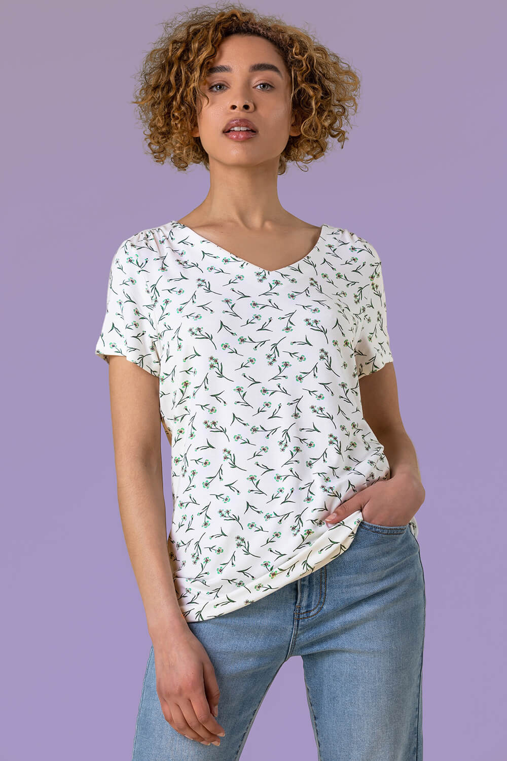 Floral Print V-Neck T-Shirt