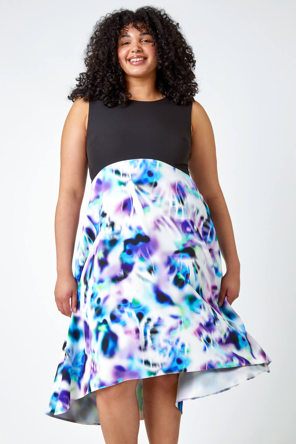 Purple Curve Premium Stretch Abstract Midi Dress, Image 2 of 5
