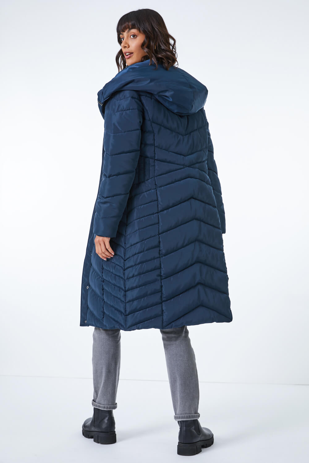 Midnight Blue Hooded Quilted Coat, Image 3 of 5