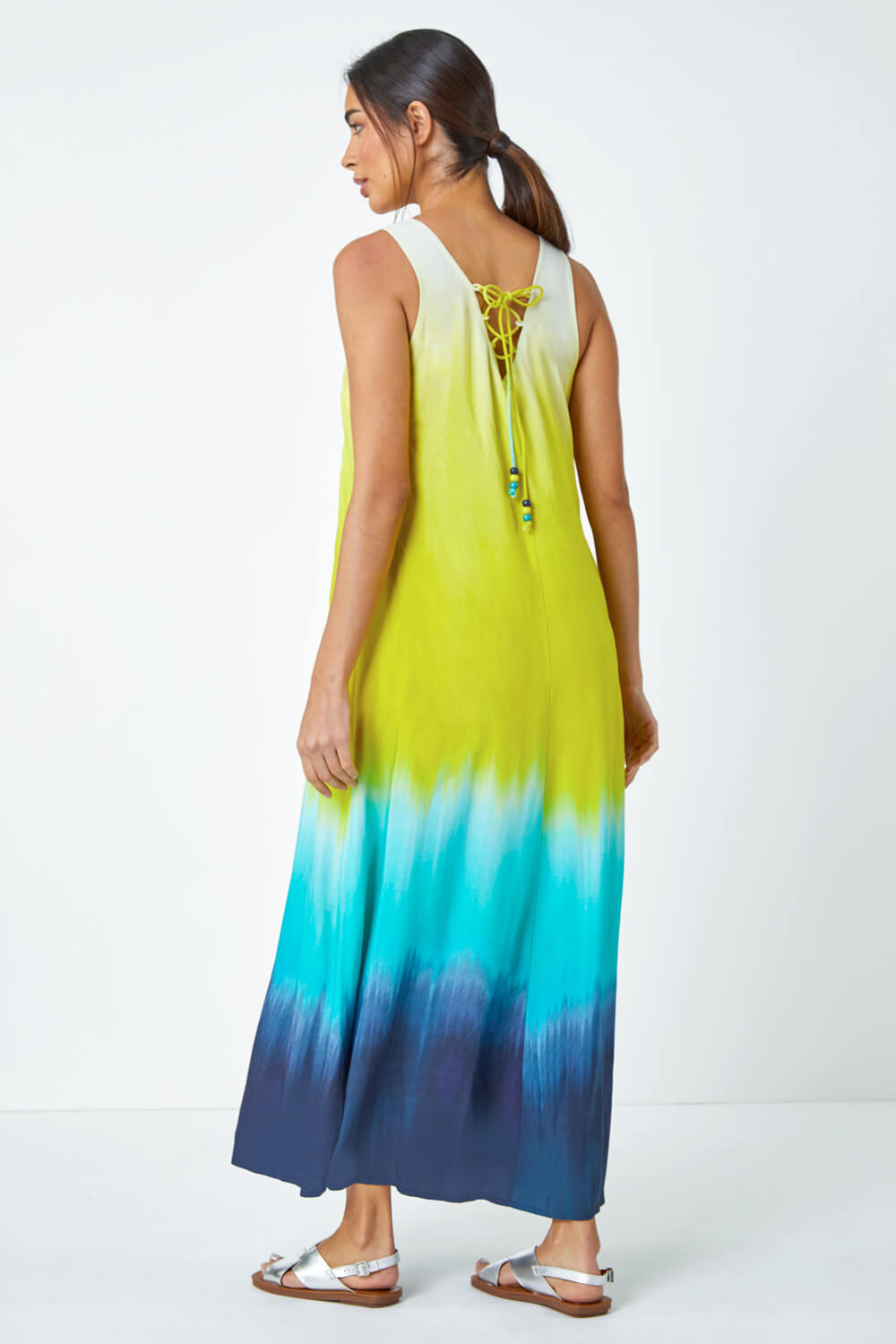 Turquoise Sleeveless Ombre Midi Dress, Image 3 of 5