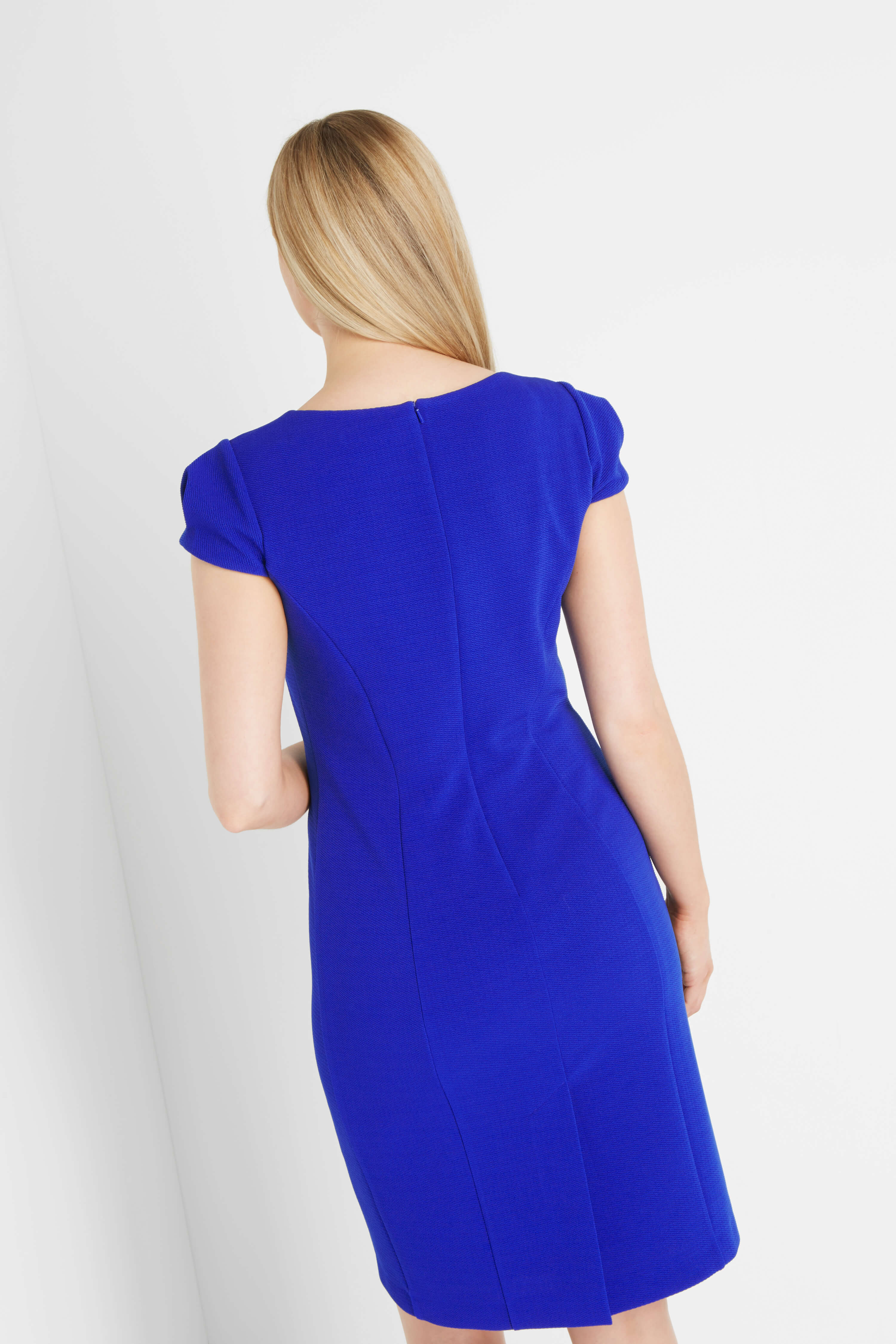 V Neck Textured Shift Dress in ROYAL BLUE - Roman Originals UK