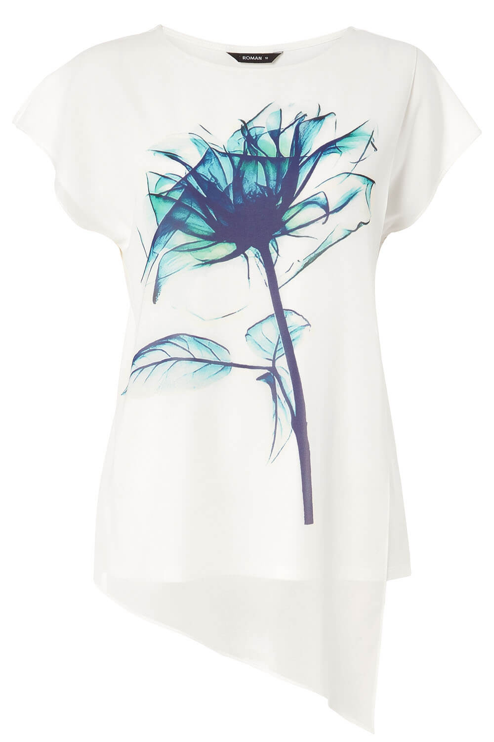 Aqua Blue Floral Placement Print Overlay Top, Image 5 of 5