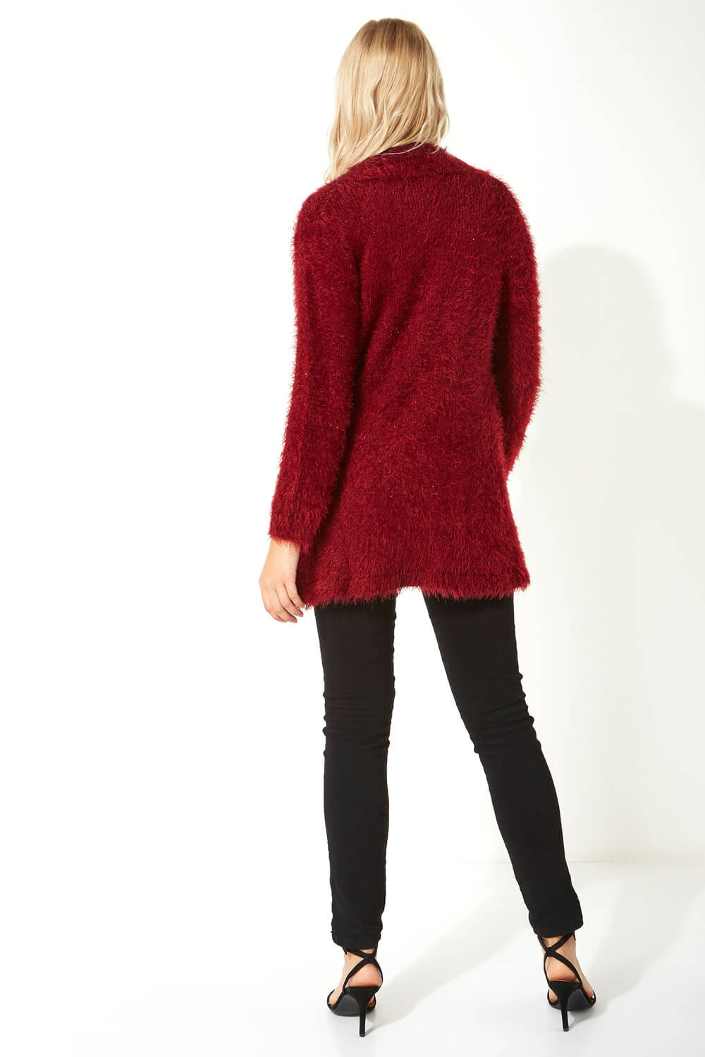 Bordeaux Fluffy Sequin Cardigan, Image 3 of 5