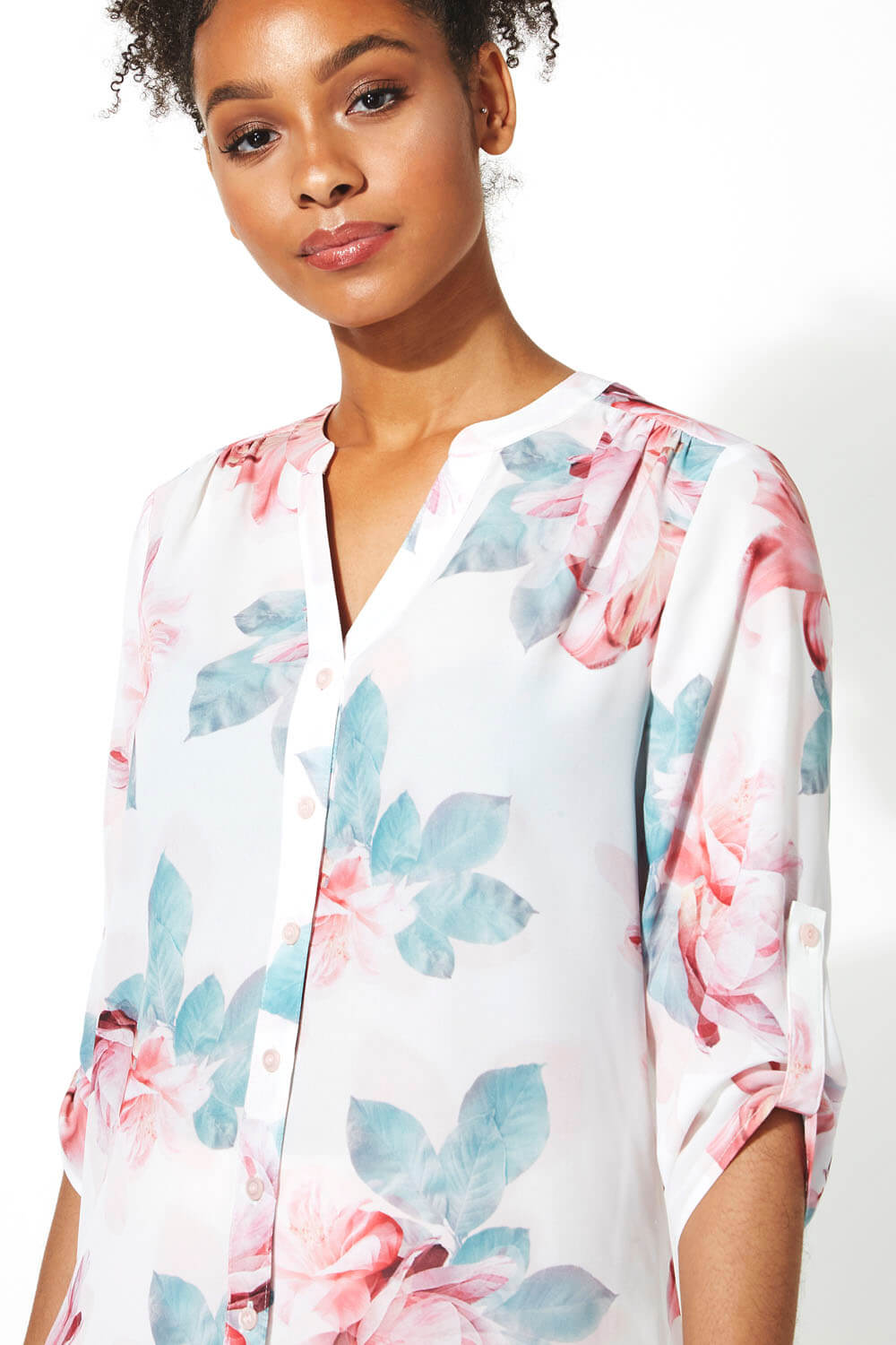 PINK Floral Print Button Through Shirt, Image 4 of 5