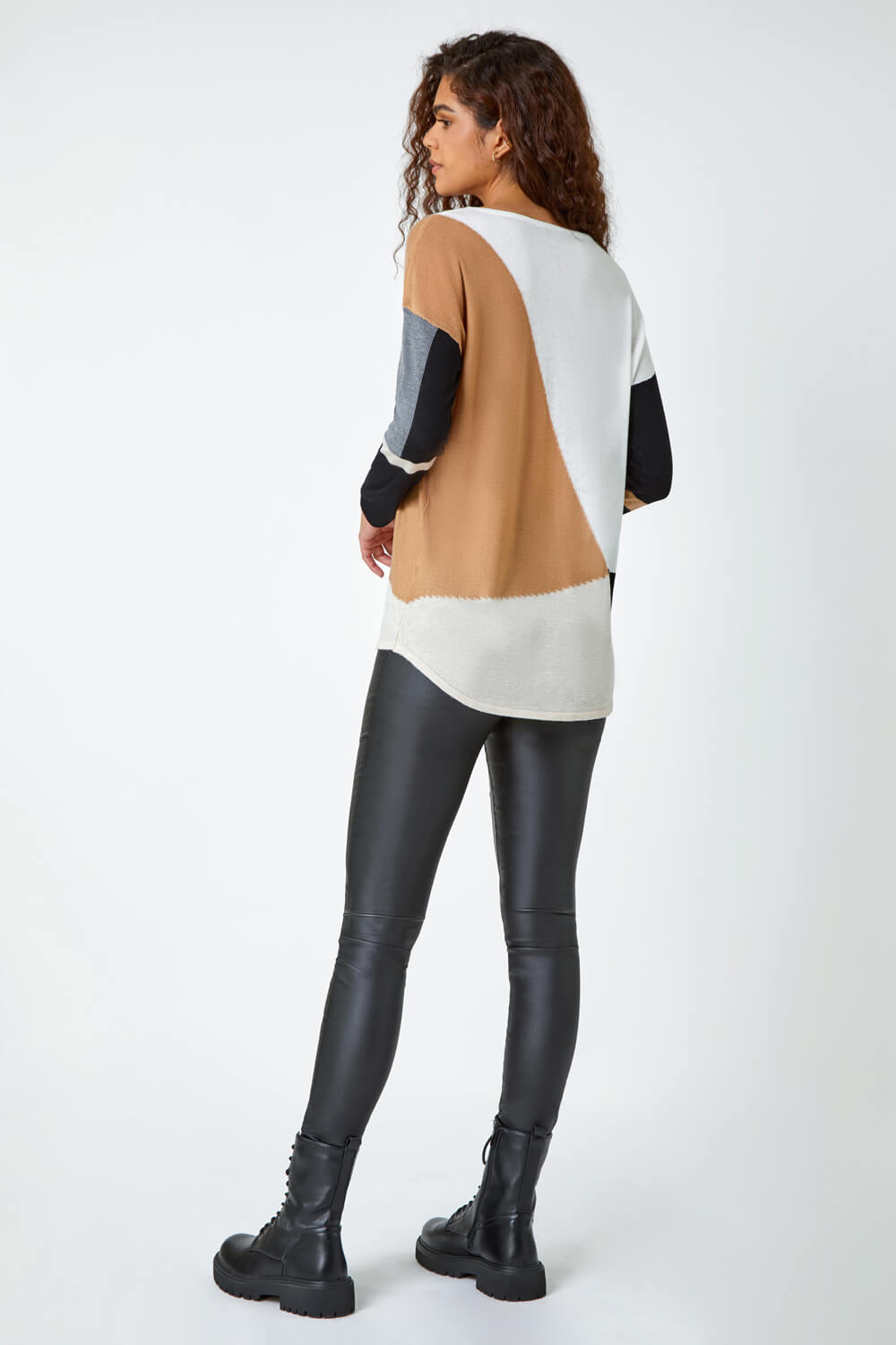 Tan Colour Block Knitted Jumper, Image 3 of 5