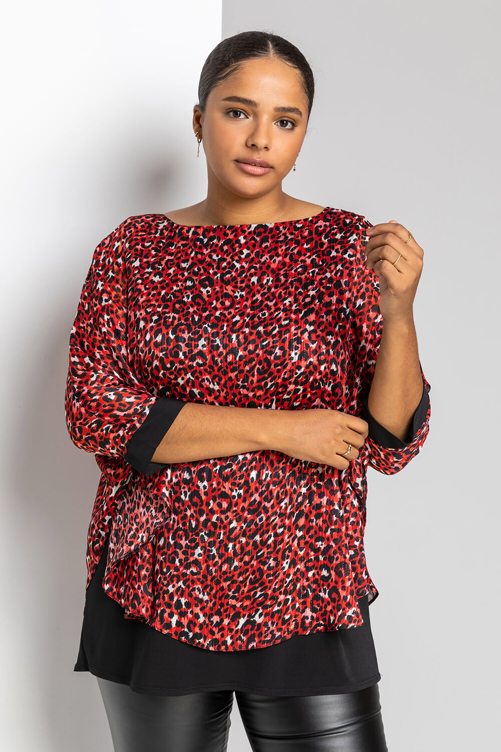 Red Curve Animal Print Overlay Top, Image 5 of 5