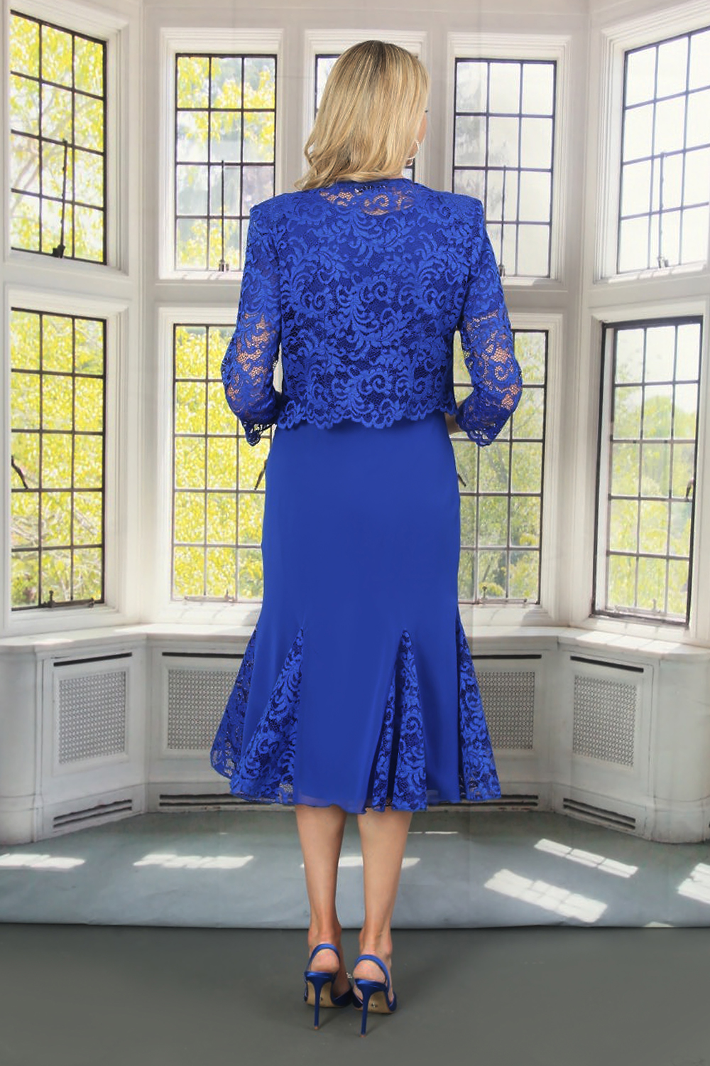 Royal Blue Julianna Lace Sleeve Jacket, Image 2 of 4