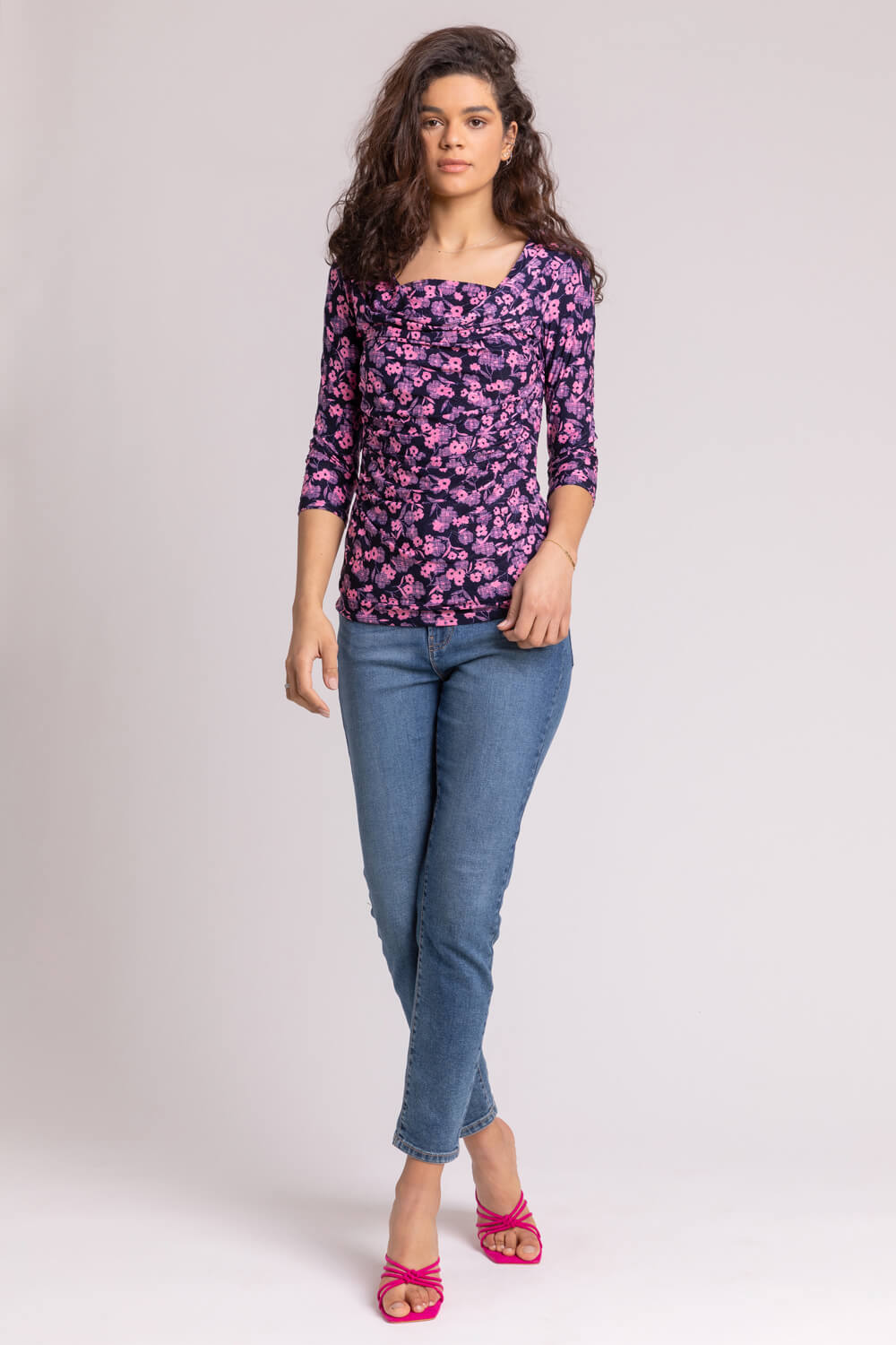 PINK Floral Print Cowl Neck Top, Image 3 of 4