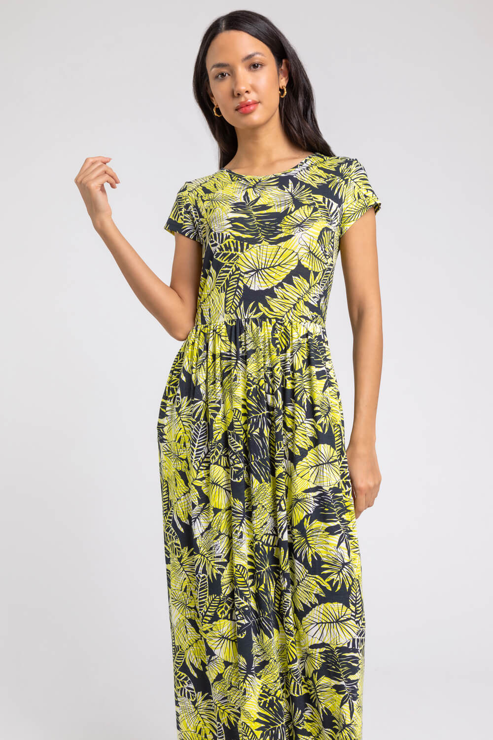 Yellow Tropical Print Jersey Maxi Dress, Image 3 of 4