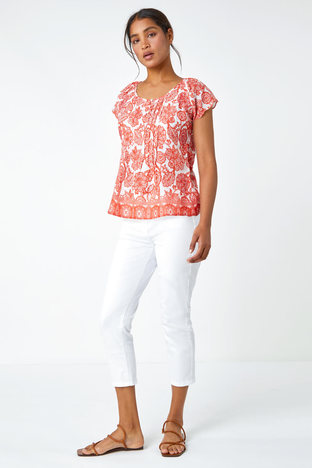 CORAL Floral Print Cotton Top, Image 3 of 5