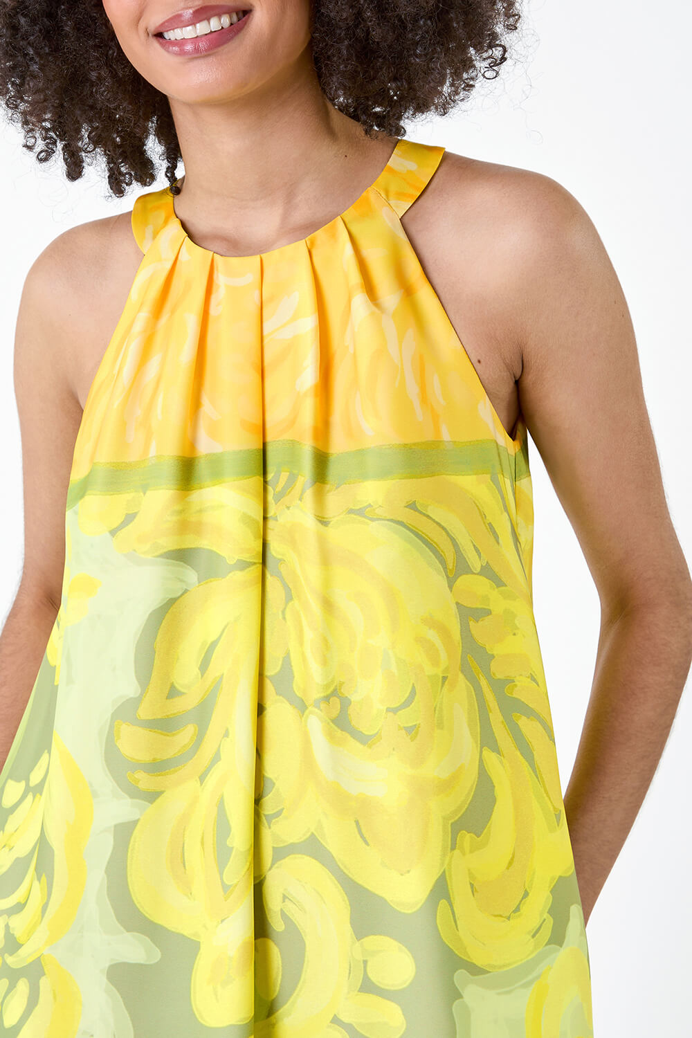 Lime Abstract Print Pocket Trapeze Dress, Image 5 of 5