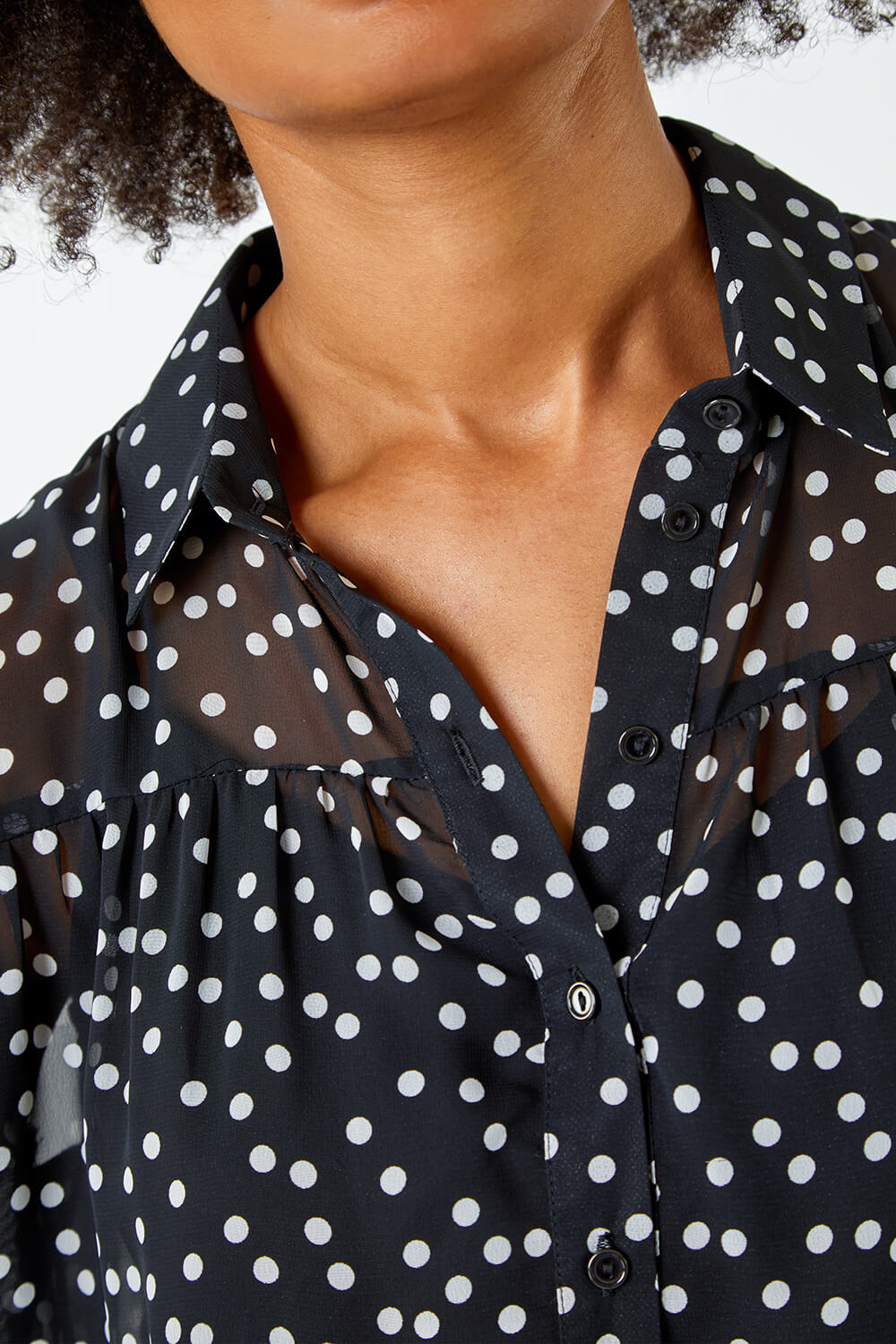 Black Polka Dot Print Tiered Shirt Dress, Image 5 of 5