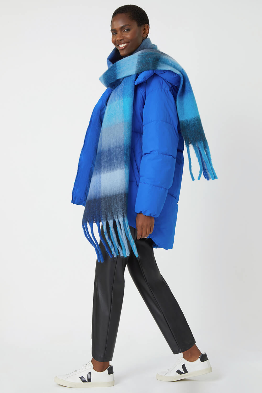 Blue Check Print Blanket Scarf, Image 2 of 5