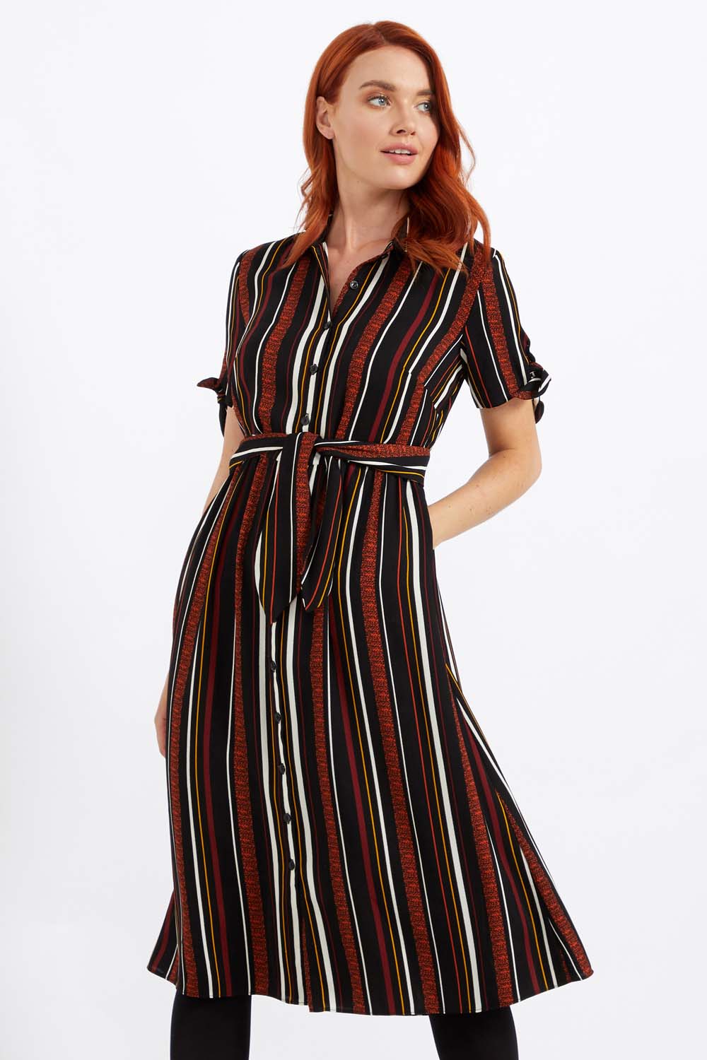 Stripe Print Midi Shirt Dress in Rust  Roman Originals UK