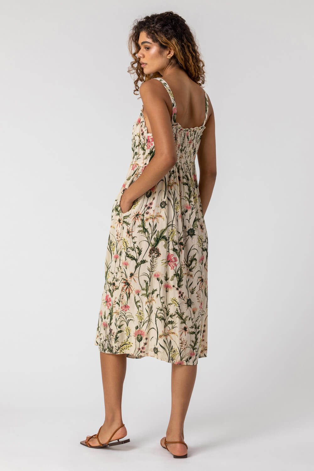 Ivory  Floral Print Button Down Sun Dress, Image 2 of 5