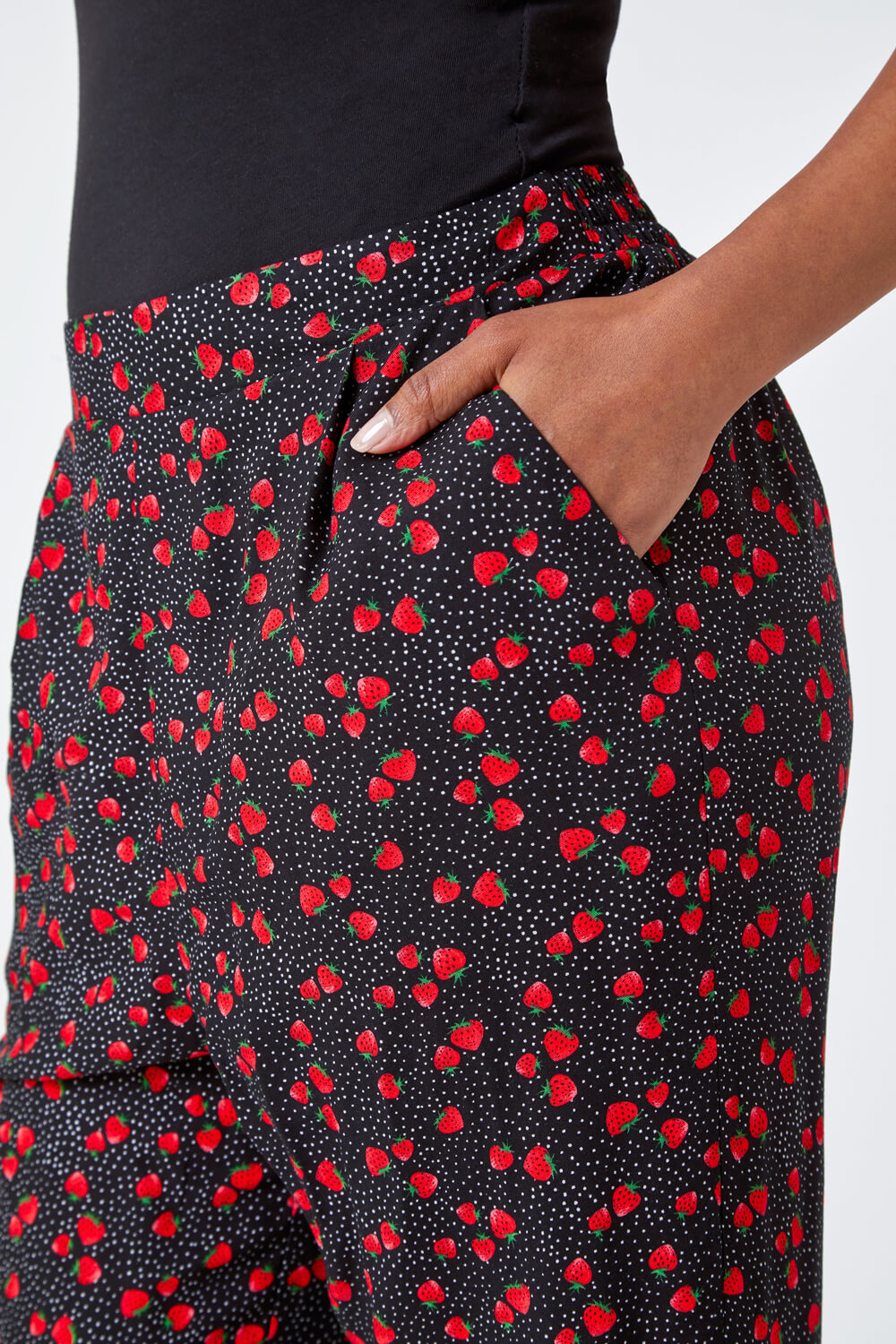 Black Petite Strawberry Tapered Stretch Trousers, Image 5 of 5